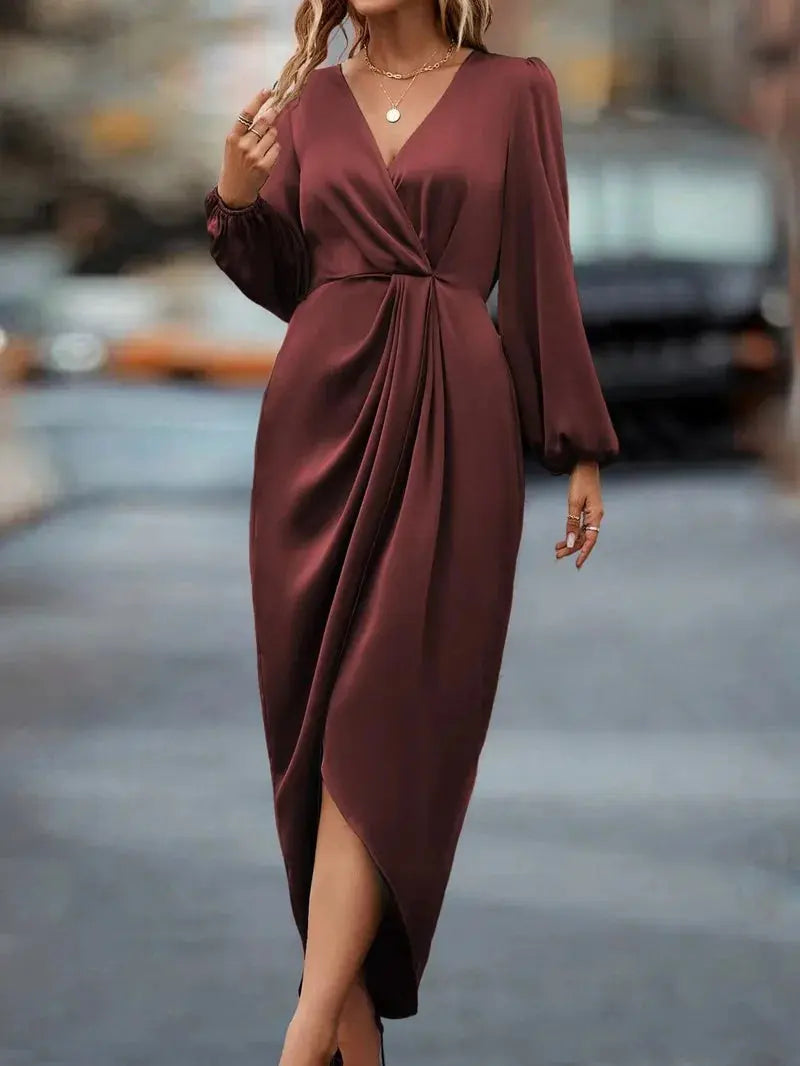 Long Sleeve Satin Wrap Dress - Image #5