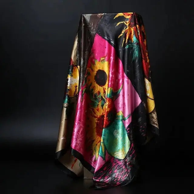 Black and Pink Large Satin Silk Scarf - Acacia - Satin & Sox