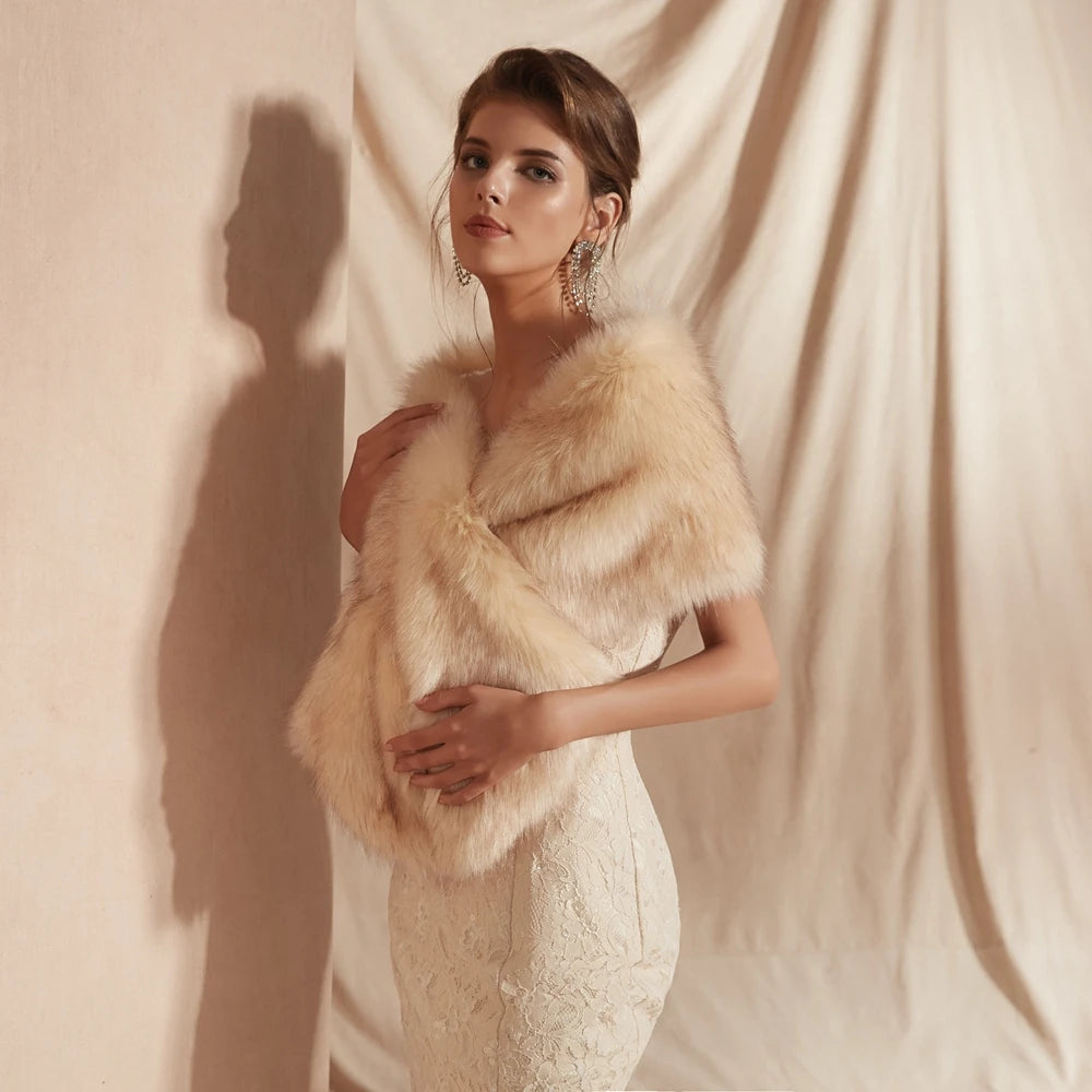 Faux Fur Cape Bolero in Champagne Beige - Satin & Sox
