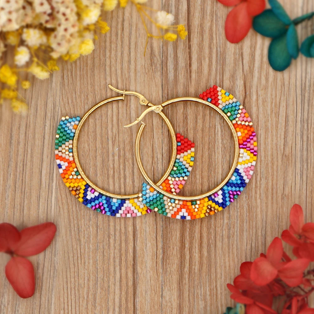 Native Hoop Earrings Boho Style - Satin & Sox