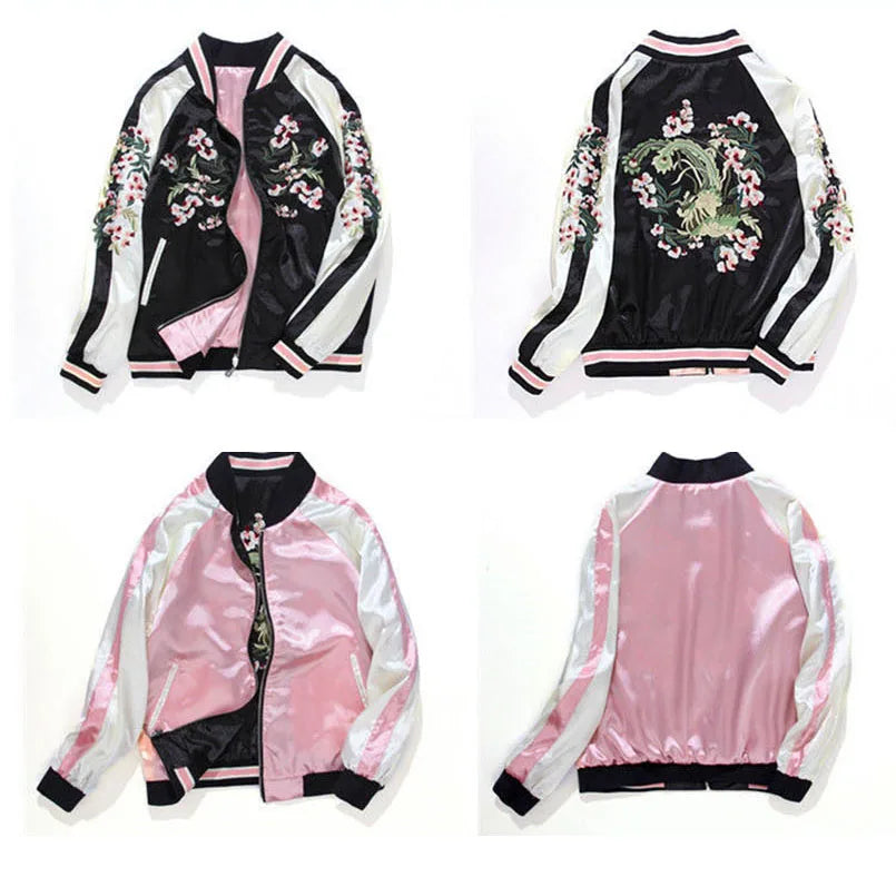 Reversible Black Pink Satin Bomber Jacket - Satin & Sox