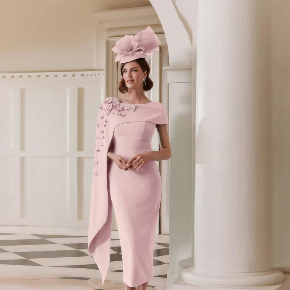 Floral Mother of Bride Dress with Cap Sleeves and Sheath