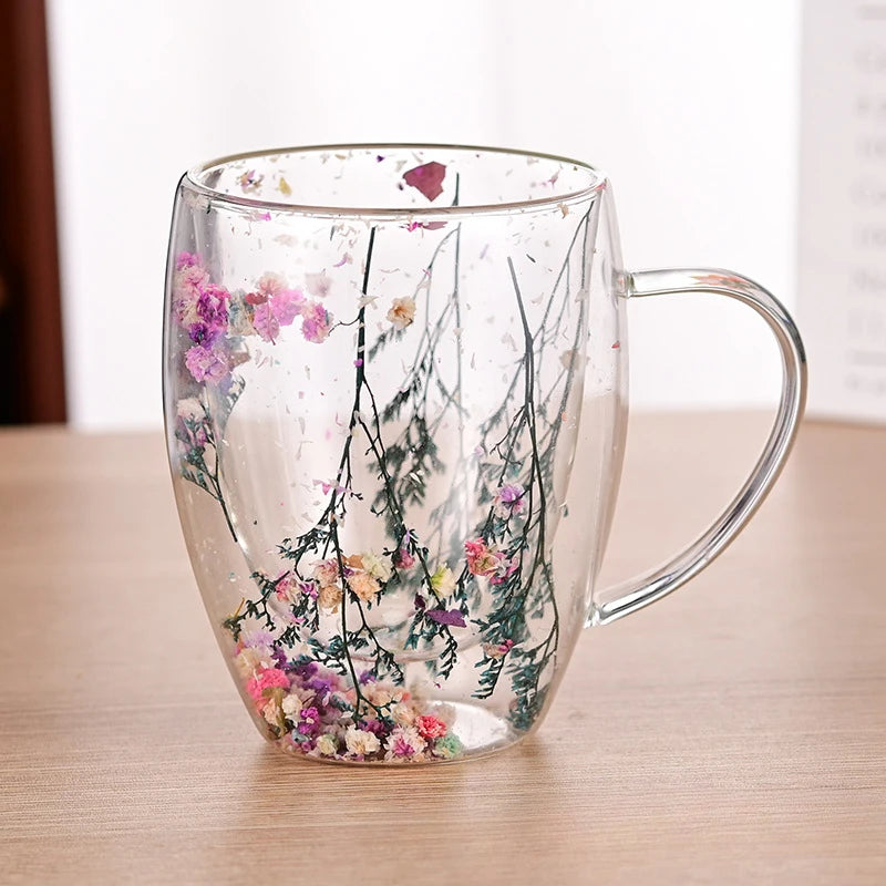 Gorgeous Glass Tea Coffee Cups with Colourful dried flowers - Satin & Sox