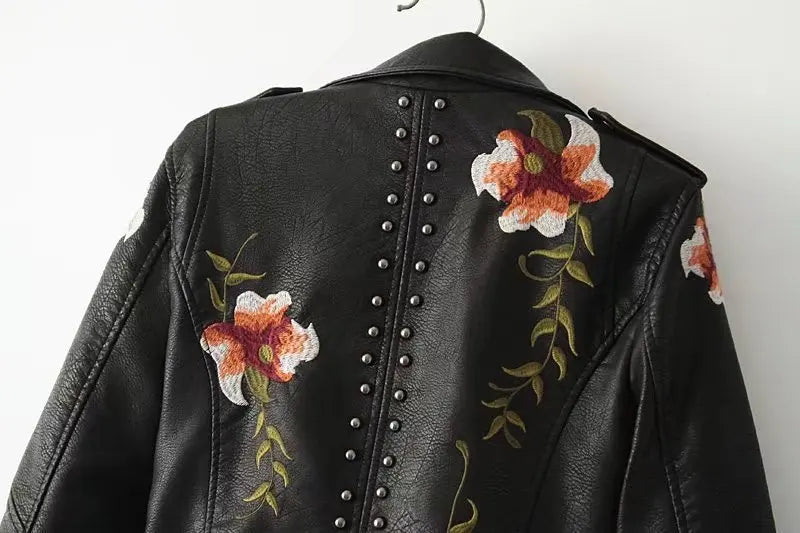PU Leather Embroidered Jacket - Satin & Sox