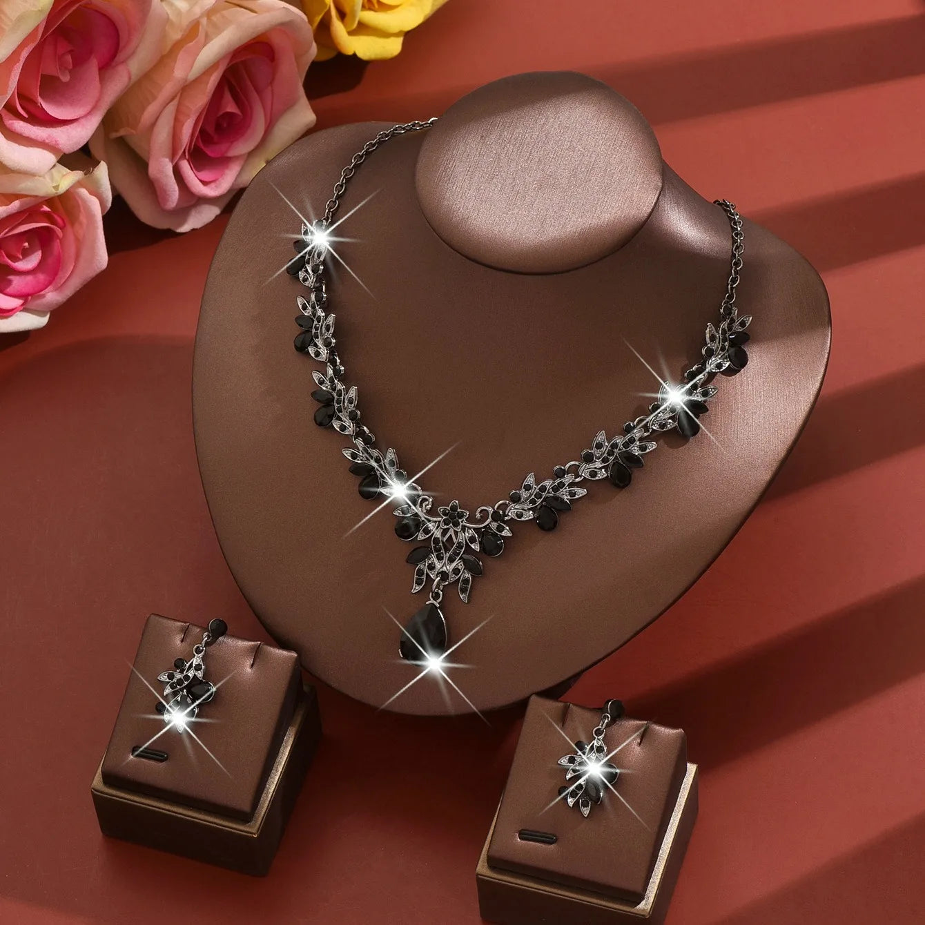 Bridal Costume Jewellery Set Leaf Pendant and Earrings