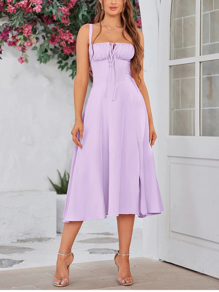 Midi Corset Dress Flowy Slit Lace Up Prom Style Summer Dress Satin & Sox Midi Corset Dress Flowy Slit Lace Up Prom Style Summer Dress Satin & Sox
