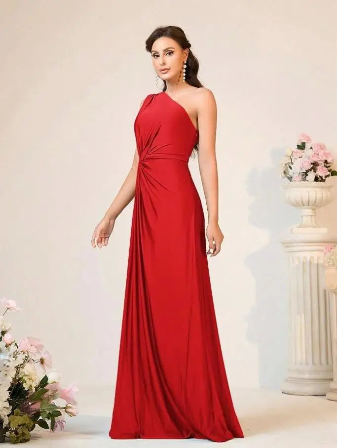 Elegant Teal One-Shoulder Evening Gown