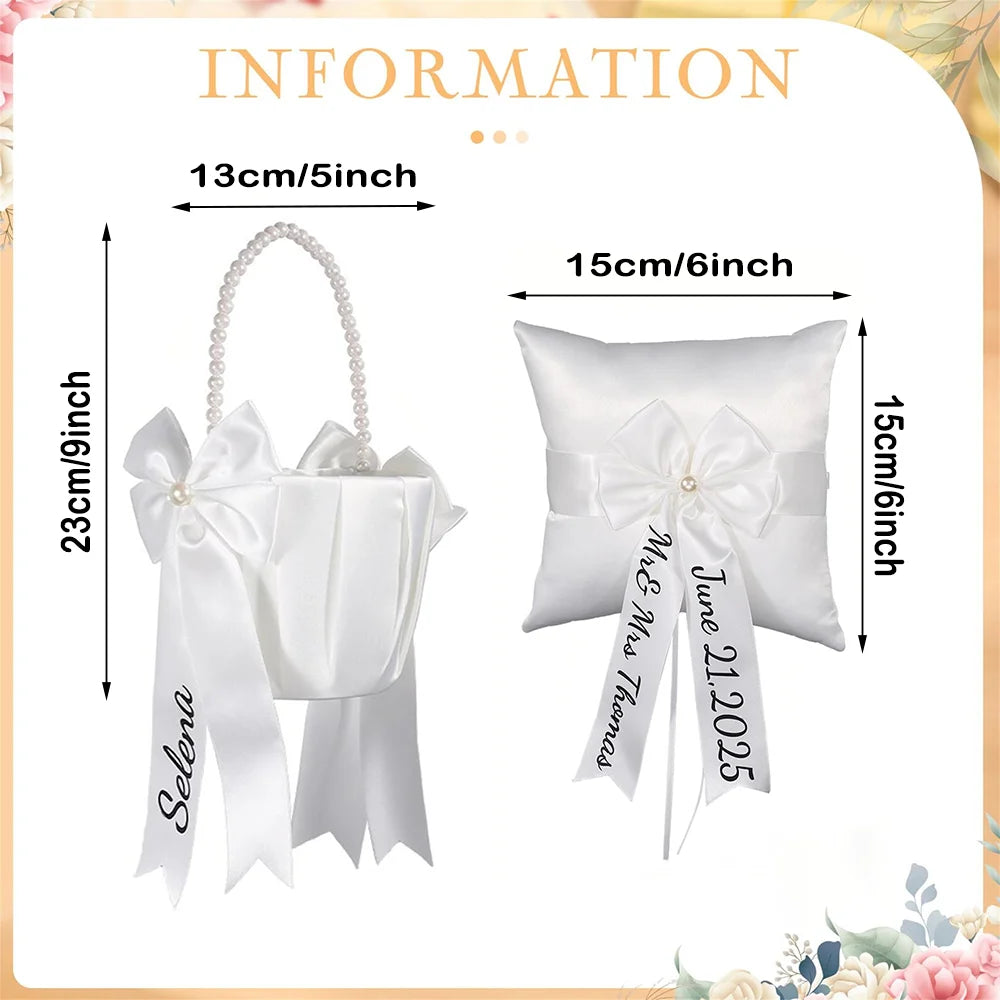 Personalized Flower Girl Basket and Ring Bearer Pillow