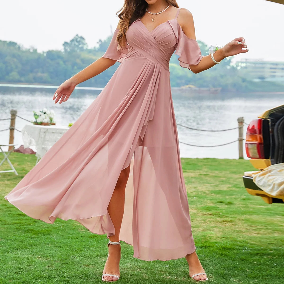 Chiffon Cold Shoulder Bridesmaid Dress