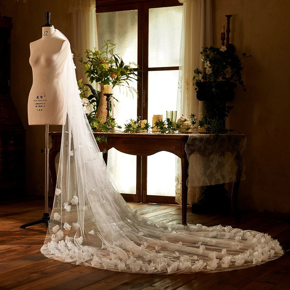 Cathedral Train Floral Wedding Veil