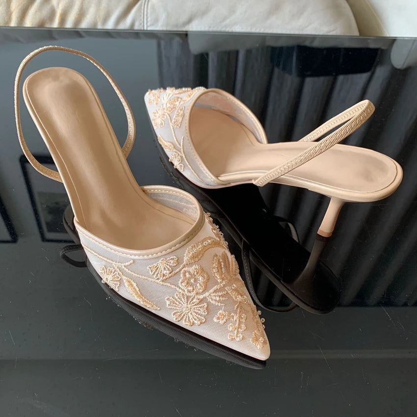 Mesh Embroidered Bridal Wedding Shoes