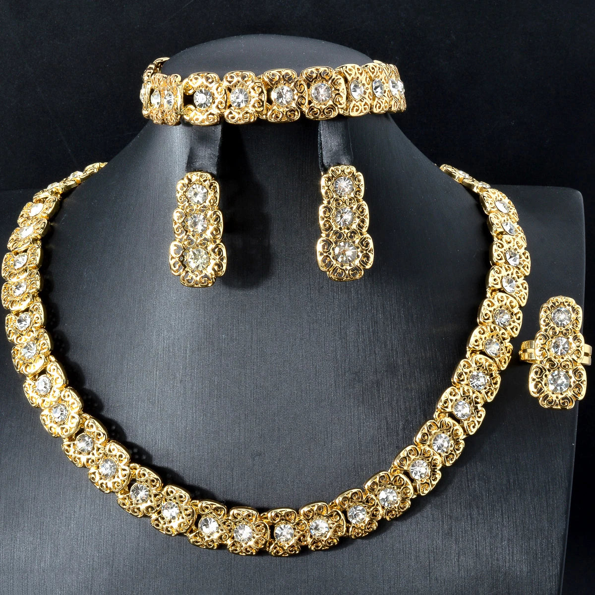 Luxury Necklace Bracelet Ring Earring Set