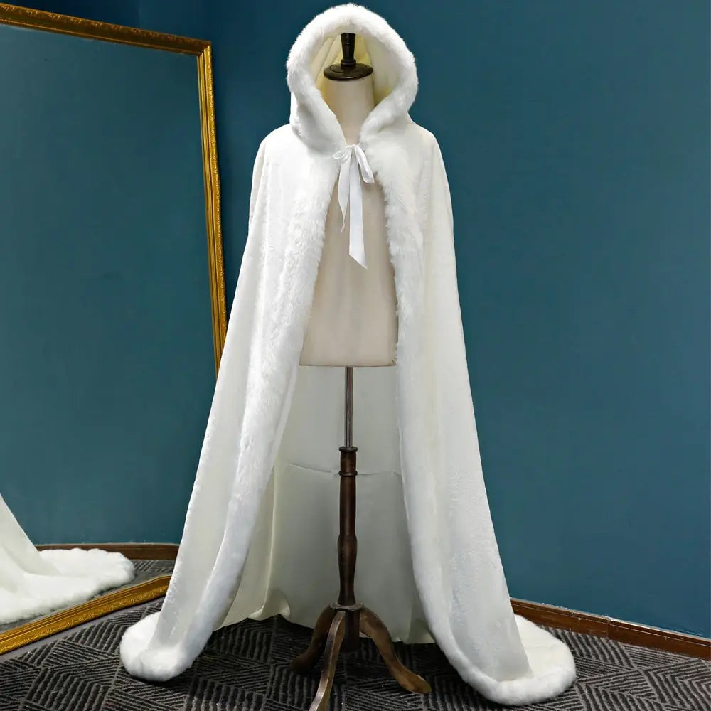 Winter Long Wedding Hooded Cloak Satin Sox