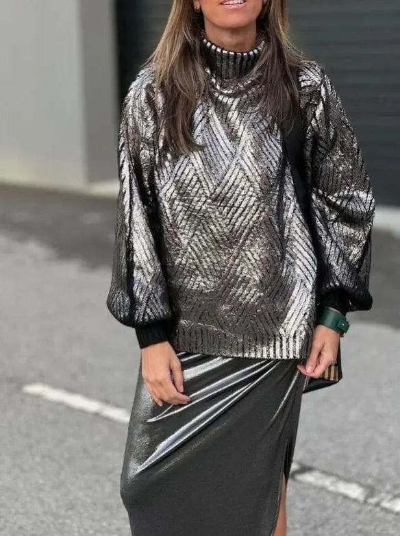 Metallic Turtleneck Oversized Jumper - Satin & Sox