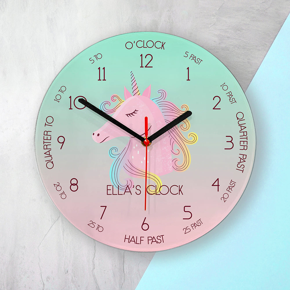 Personalised Children's Unicorn Teaching Clock - Satin & Sox