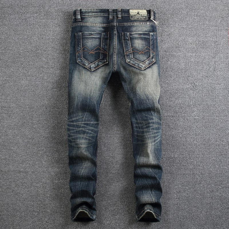 Men's Retro Slim Fit Denim Ripped Jeans - Satin & Sox