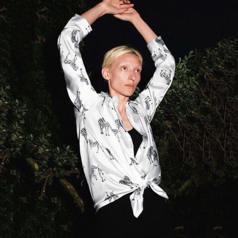 Satin Zebra Print Blouse Shirt - Satin & Sox