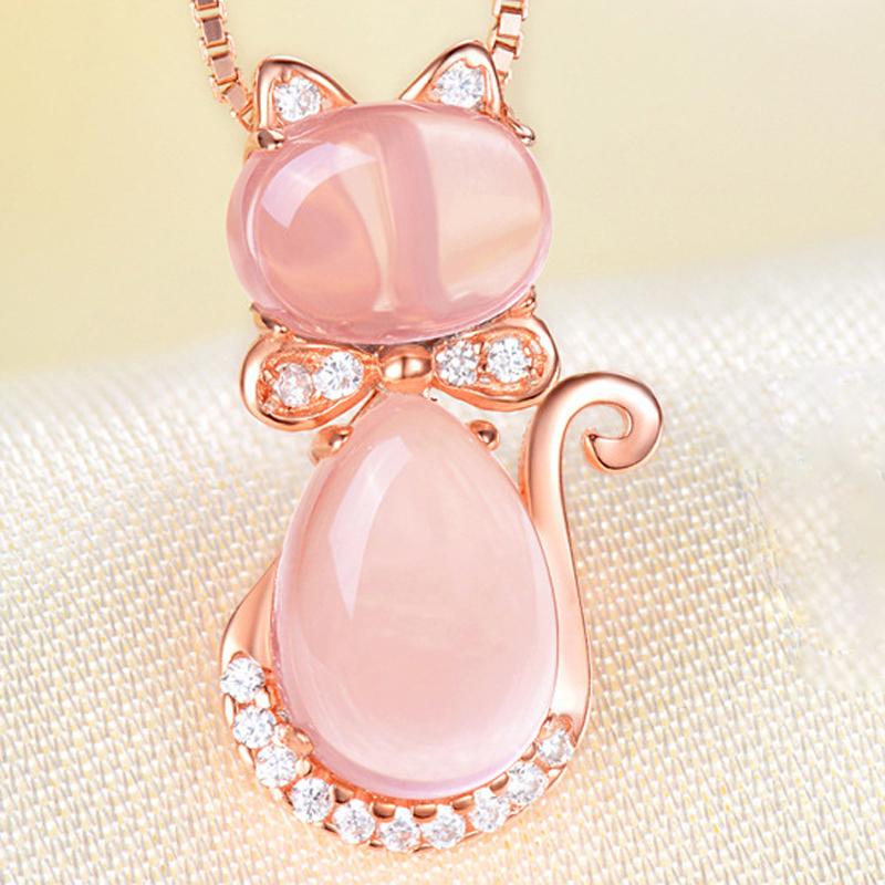 Rose Quartz Pink Cat Pendant - Satin & Sox