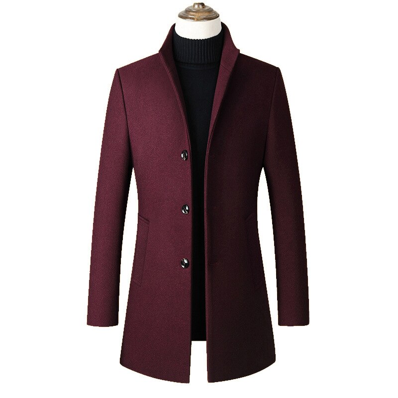 Men's Thick Wool Trench Style Coat - Satin & Sox
