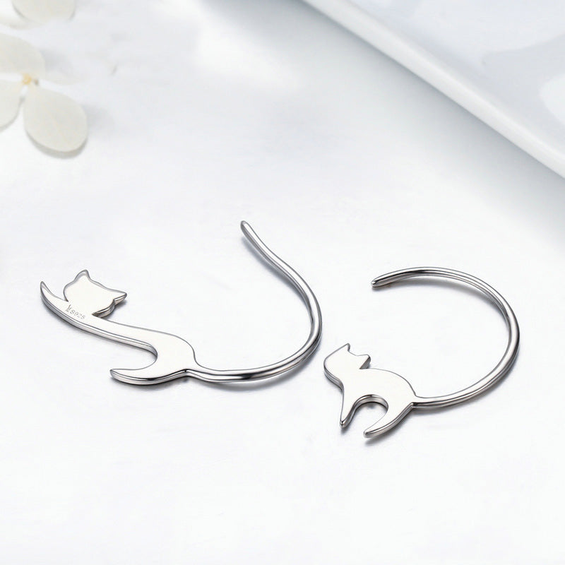 Sterling Silver Cute Little Cat Drop Earrings - Satin & Sox