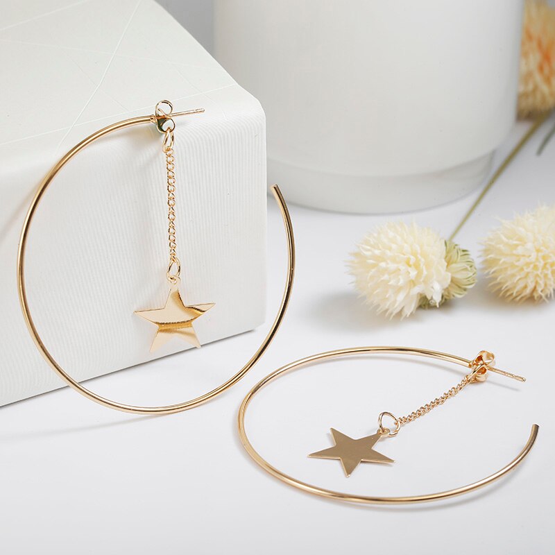 Large Hoop Earrings With Falling Star - Satin & Sox