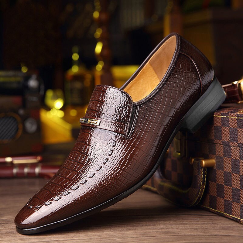 Men's PU Leather Shoes Luxury Crocodile Pattern Dress Shoes - Satin & Sox