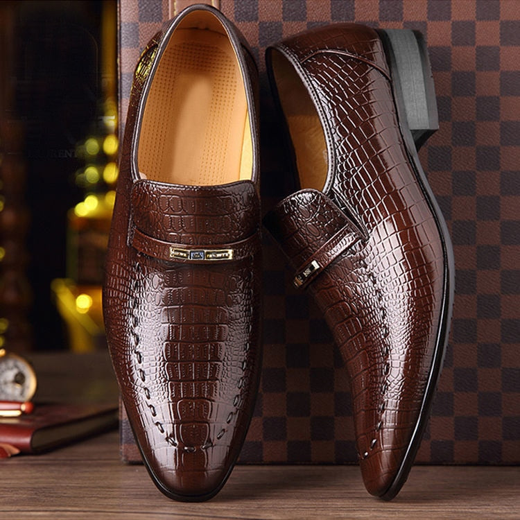 Men's PU Leather Shoes Luxury Crocodile Pattern Dress Shoes