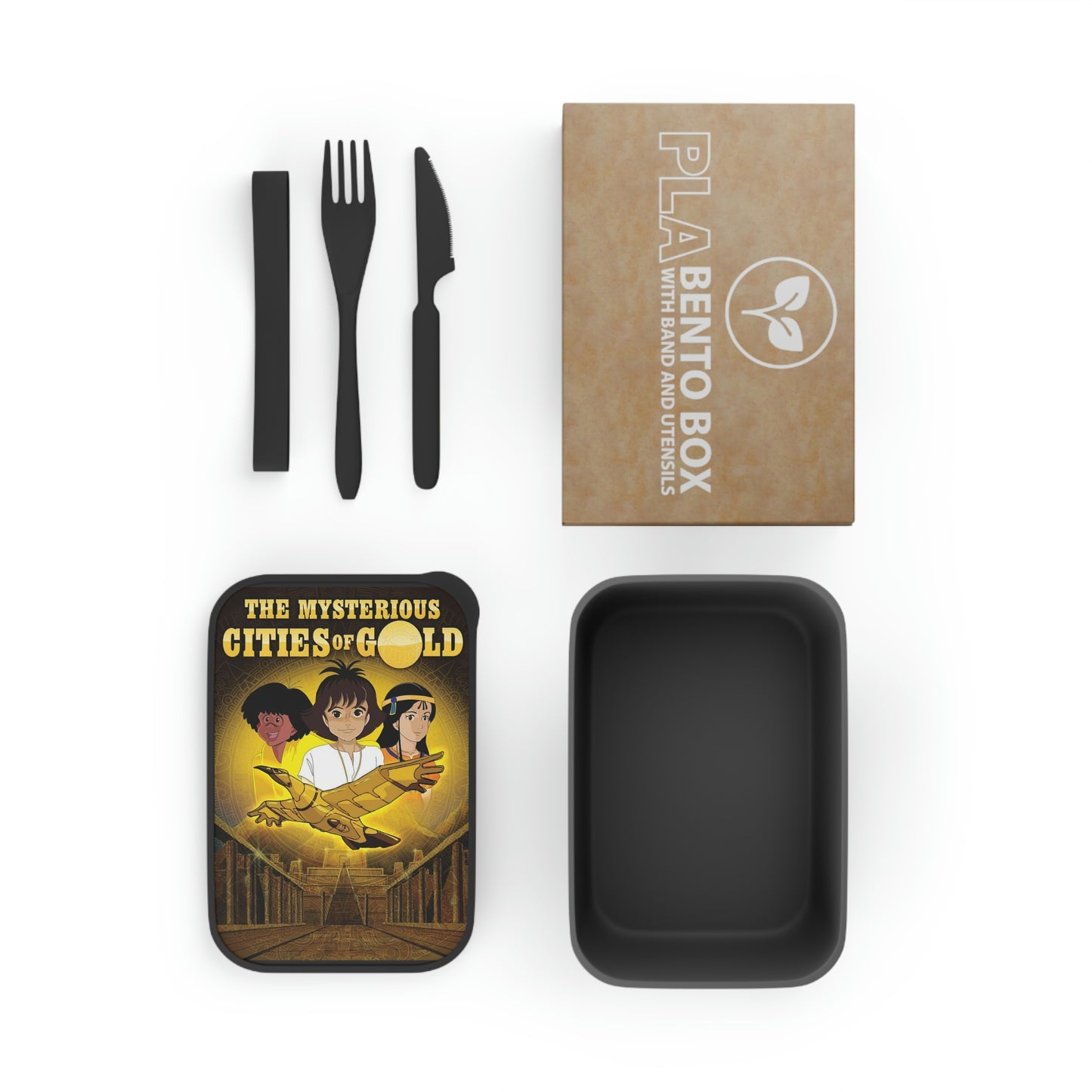 Retro Lunch Box with Utensils Mysterious Cities Of Gold Bento Box - Satin & Sox