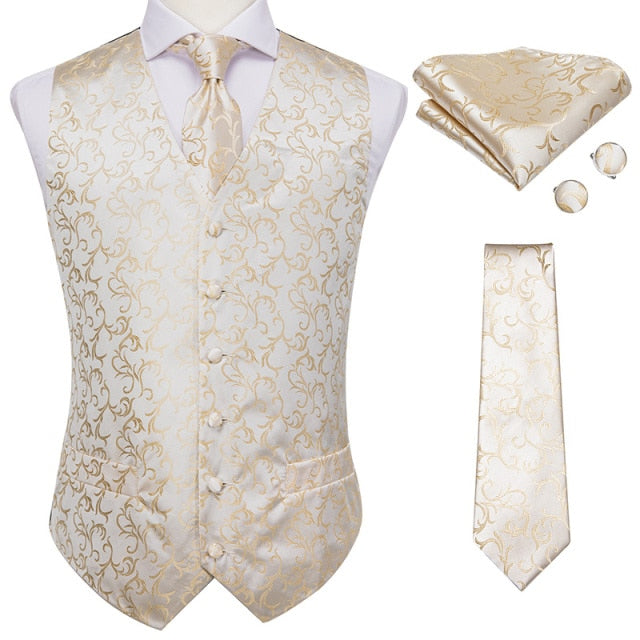Men's satin Waistcoat and Tie Champagne and Ivory - Satin & Sox