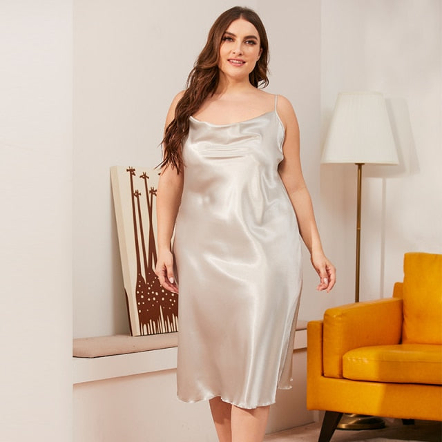Silver Satin Night Dress for Plus and Curve - Satin & Sox