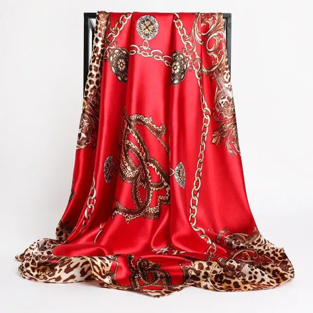 Red Gold Chain Print Large Satin Scarf - Satin & Sox