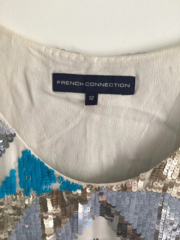 Vintage French Connection White Sequin Shift Dress
