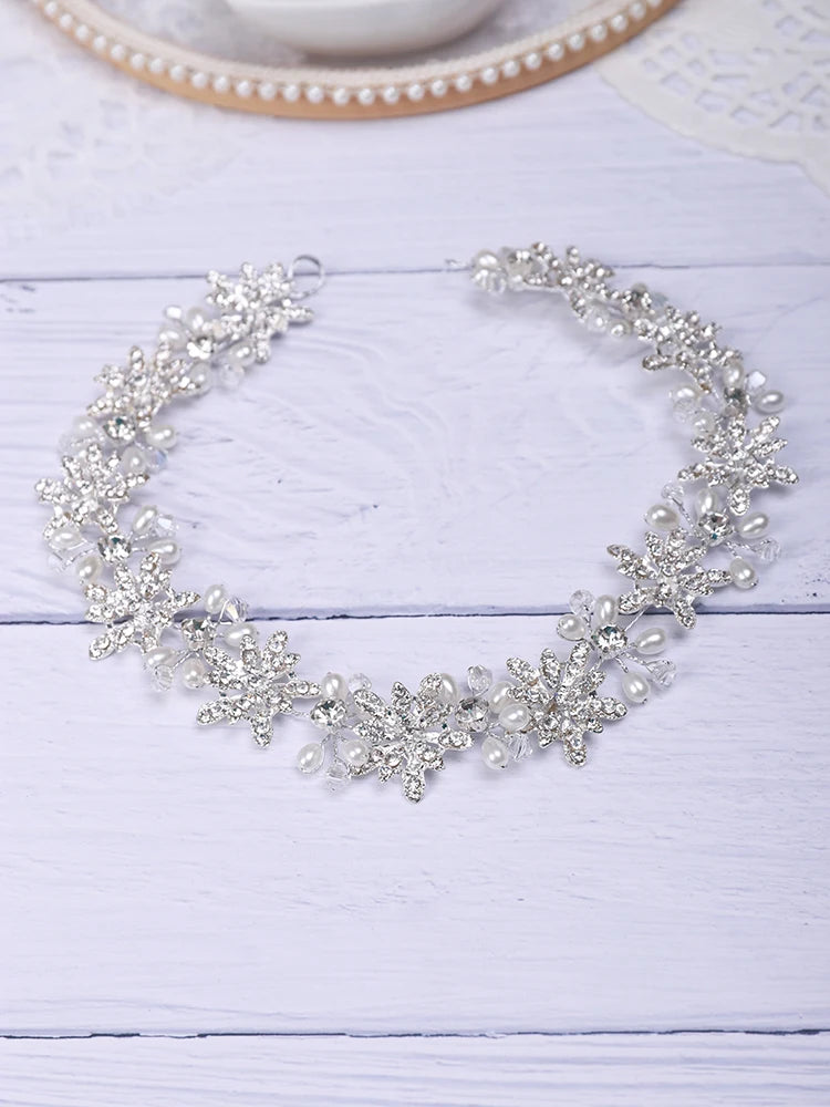 Silver Tiara Wedding Headdress Floral Pearl