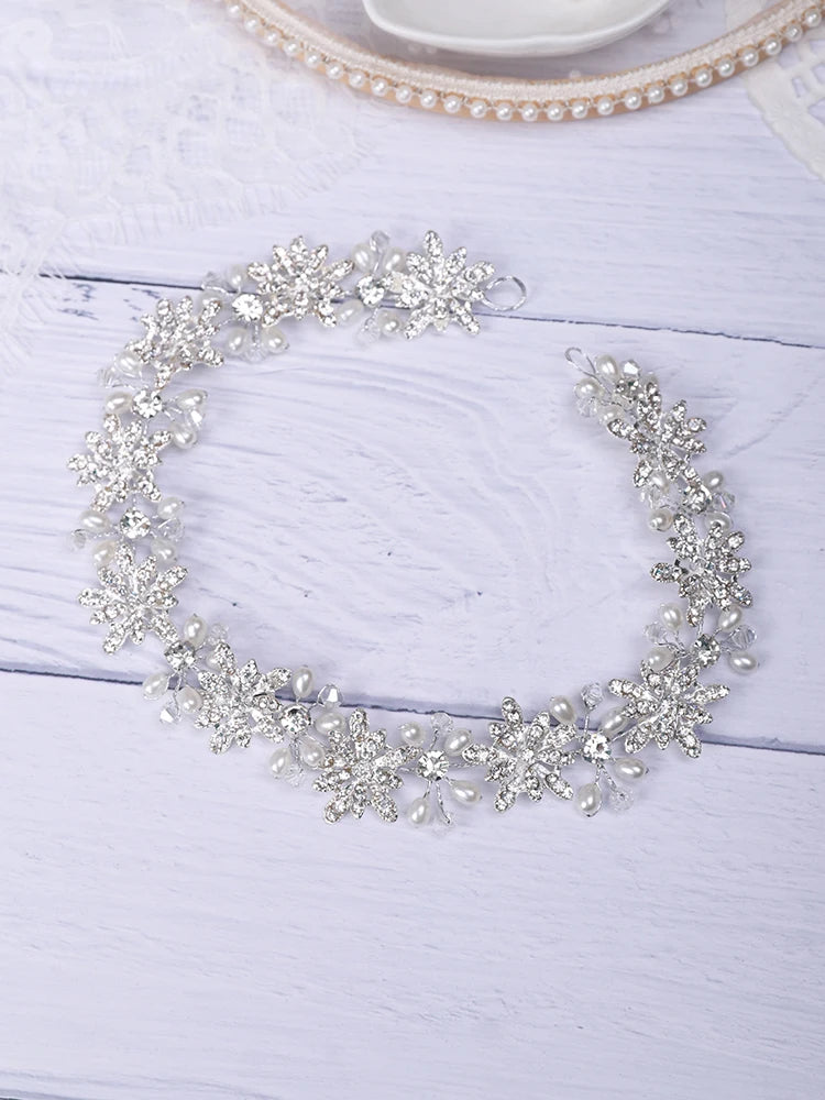 Silver Tiara Wedding Headdress Floral Pearl