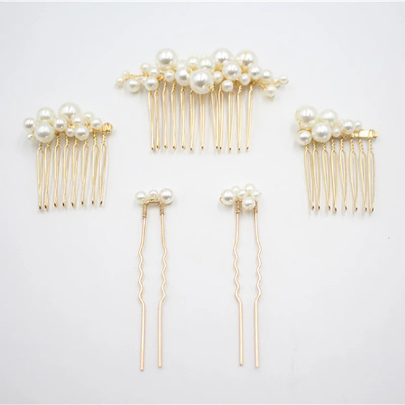 Bridal Pearl Hair Pins Clips and Comb 5pcs