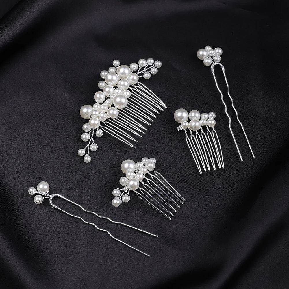 Bridal Pearl Hair Pins Clips and Comb 5pcs