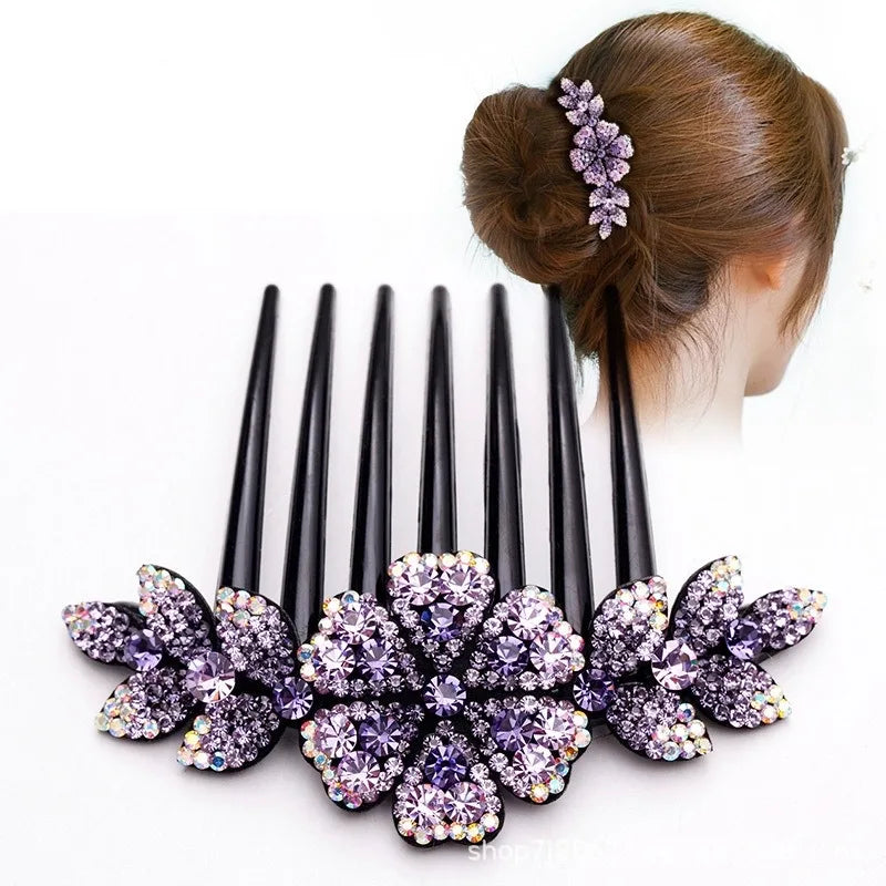 Crystal Rhinestones Flower Hair Combs