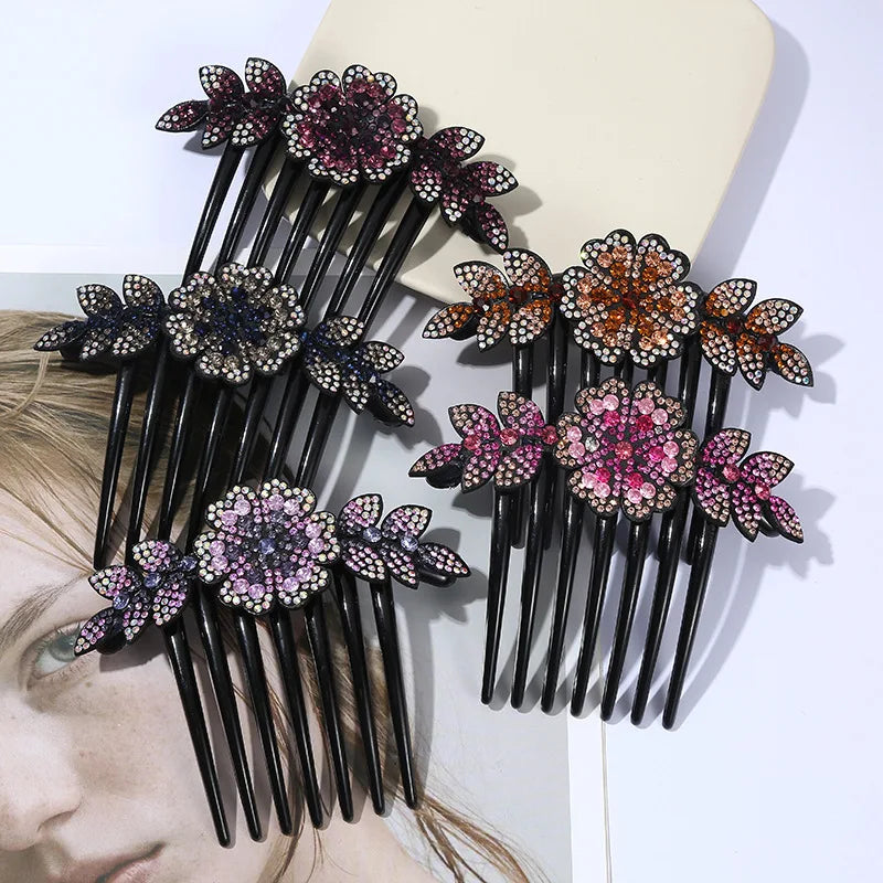Crystal Rhinestones Flower Hair Combs
