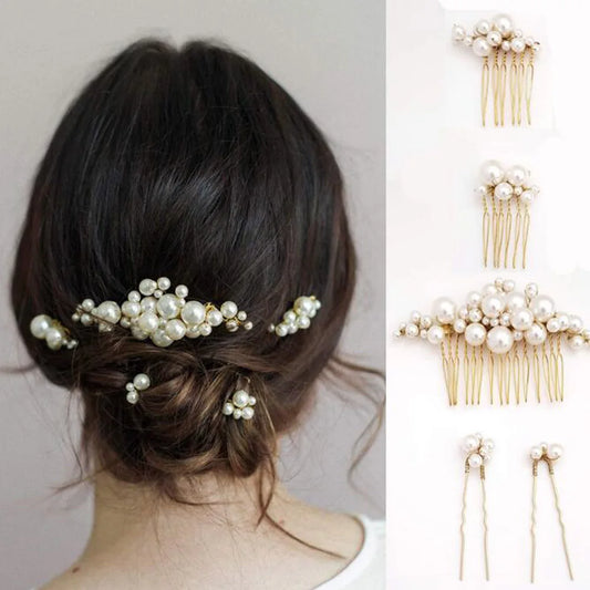 Bridal Pearl Hair Pins Clips and Comb 5pcs