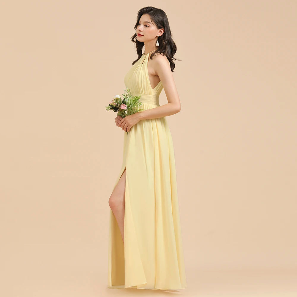 Split Leg Halter Bridesmaid Dress