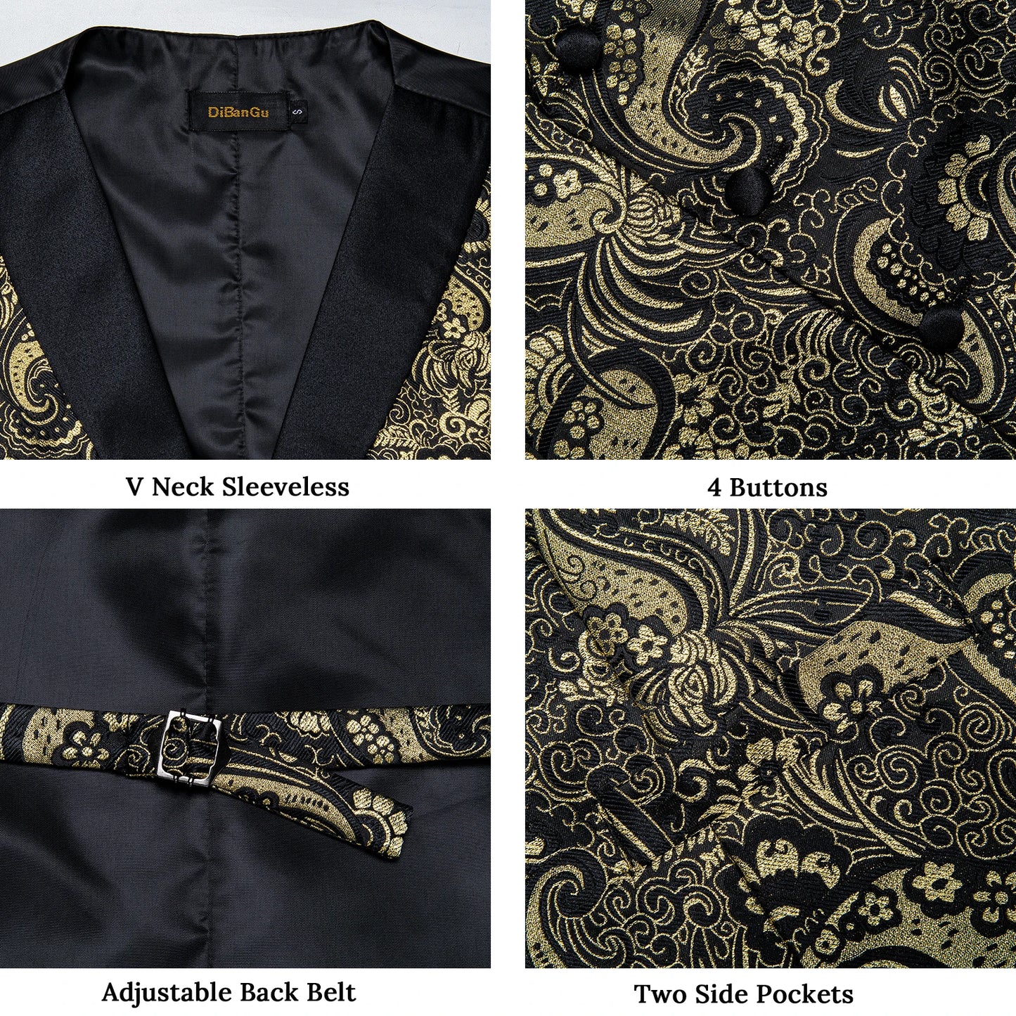 Men's Paisley Silk Waistcoat Matching Tie and Cufflinks