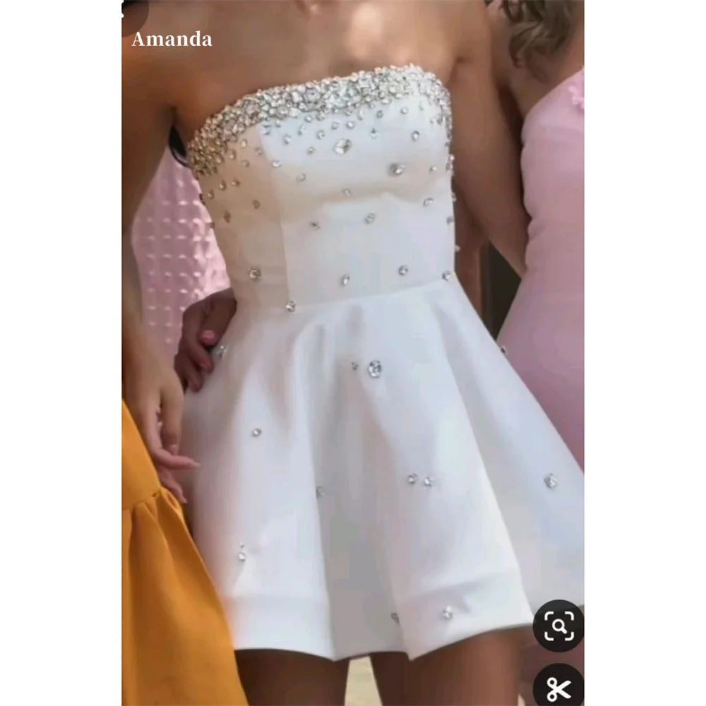 Strapless A-Line Formal Evening Dress with Rhinestone