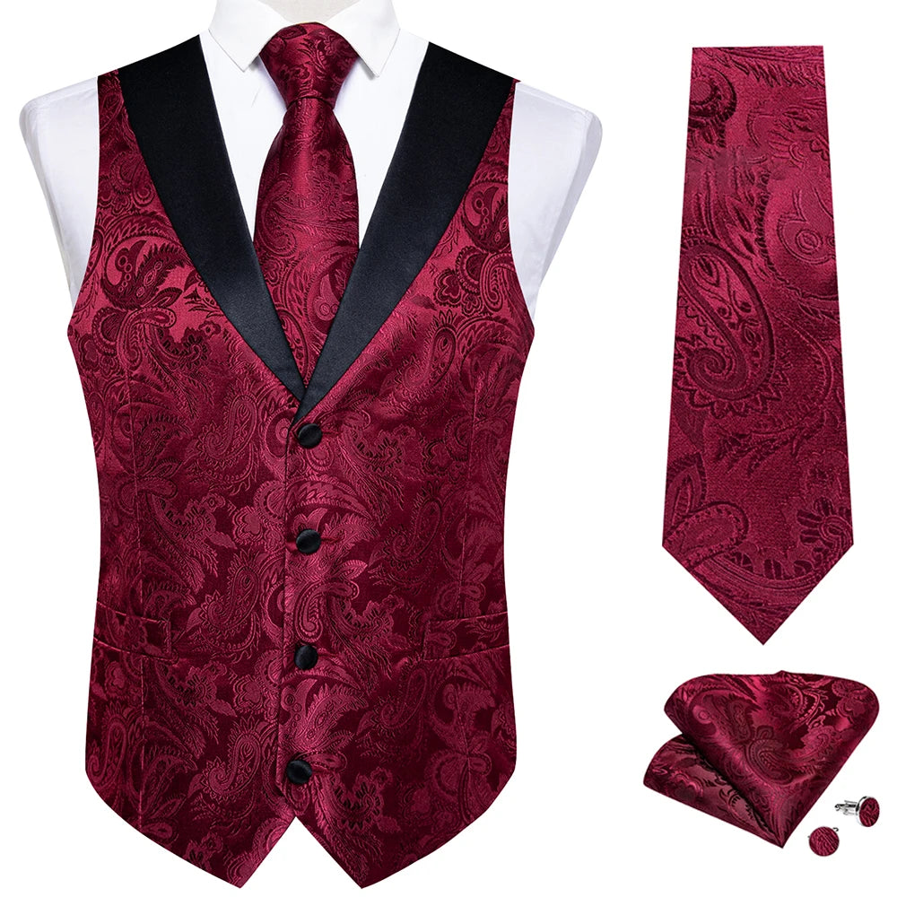 Men's Paisley Silk Waistcoat Matching Tie and Cufflinks