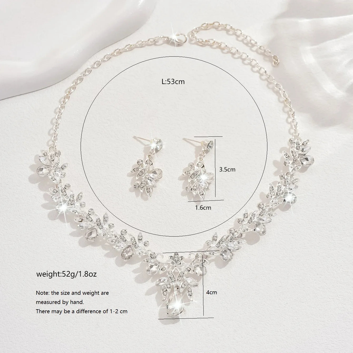 Bridal Costume Jewellery Set Leaf Pendant and Earrings
