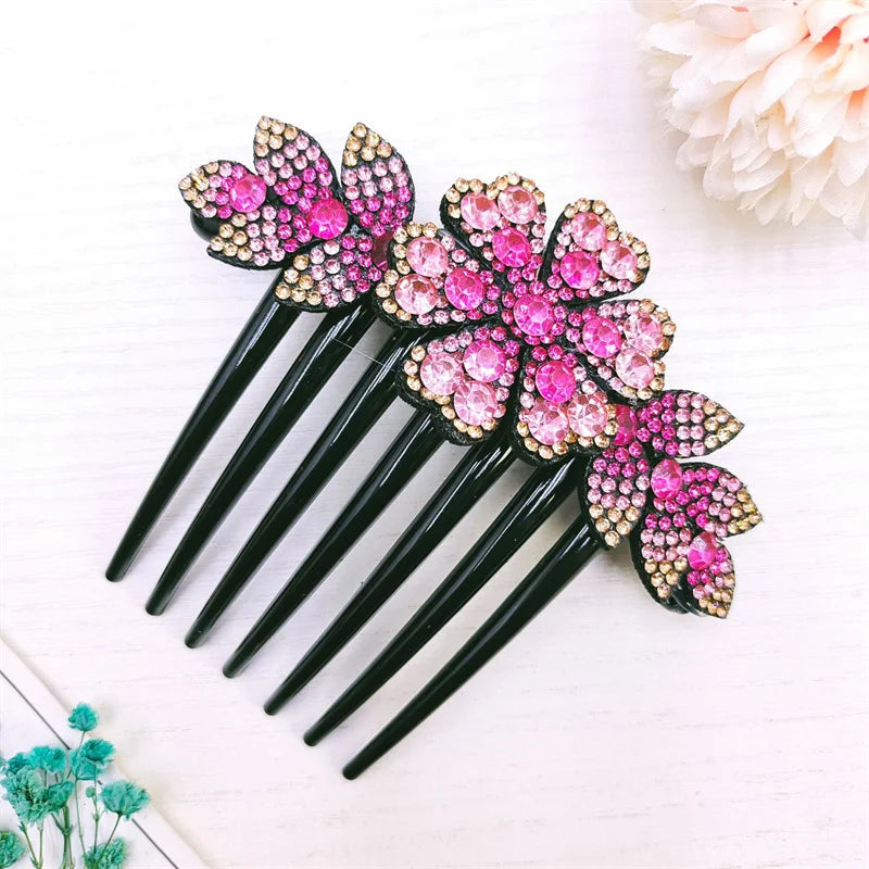 Crystal Rhinestones Flower Hair Combs