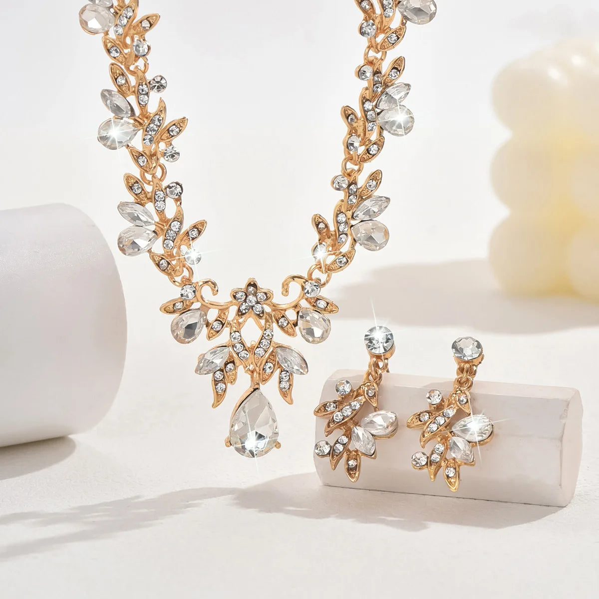 Bridal Costume Jewellery Set Leaf Pendant and Earrings