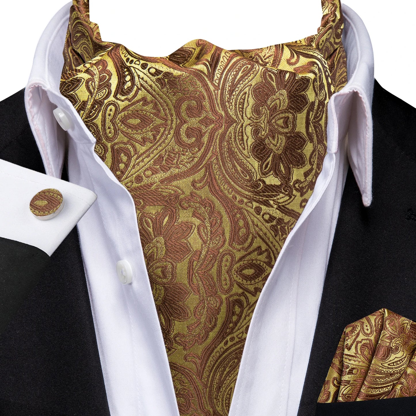Mens Cravat Pocket Square Cufflinks Set 3pcs