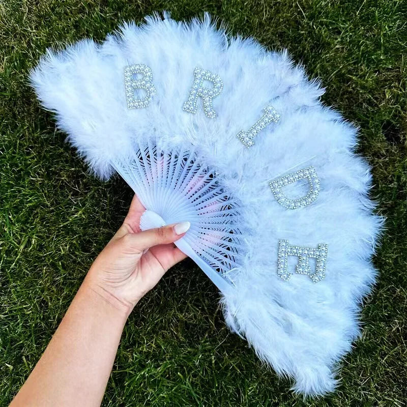 Elegant Bride Pearl Feather Fan