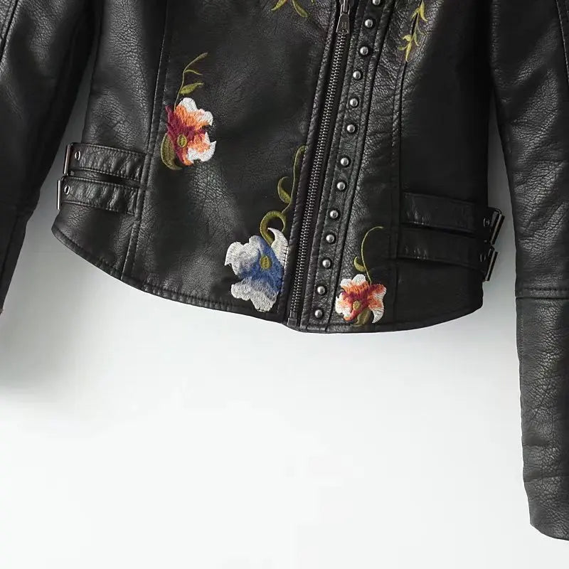 PU Leather Embroidered Jacket