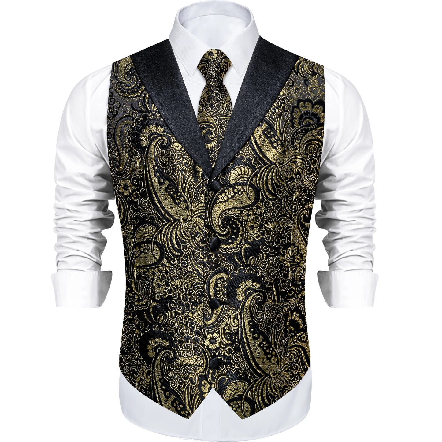 Men's Paisley Silk Waistcoat Matching Tie and Cufflinks